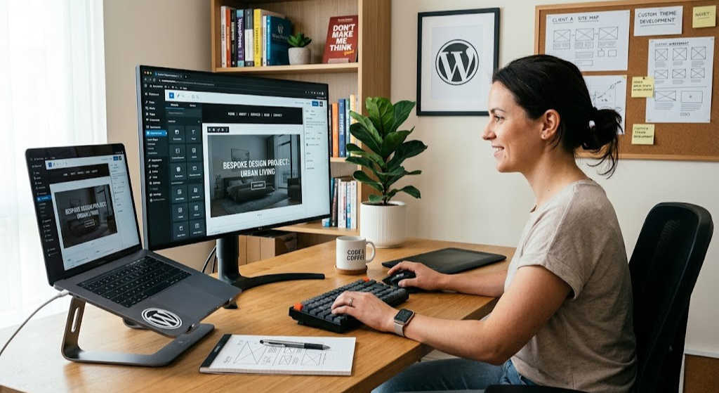 Professional WordPress website design service — designer working on a custom layout