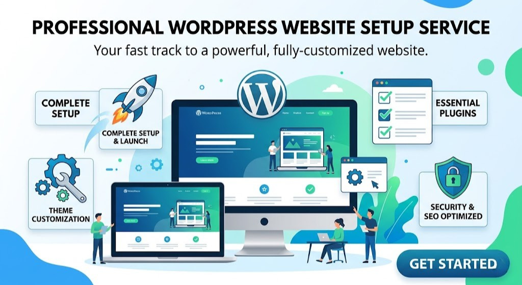 Professional WordPress website setup service — agency team building a new site