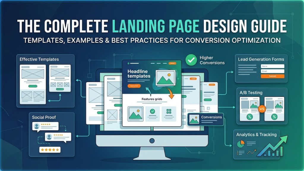 Modern landing page design showcase on multiple devices