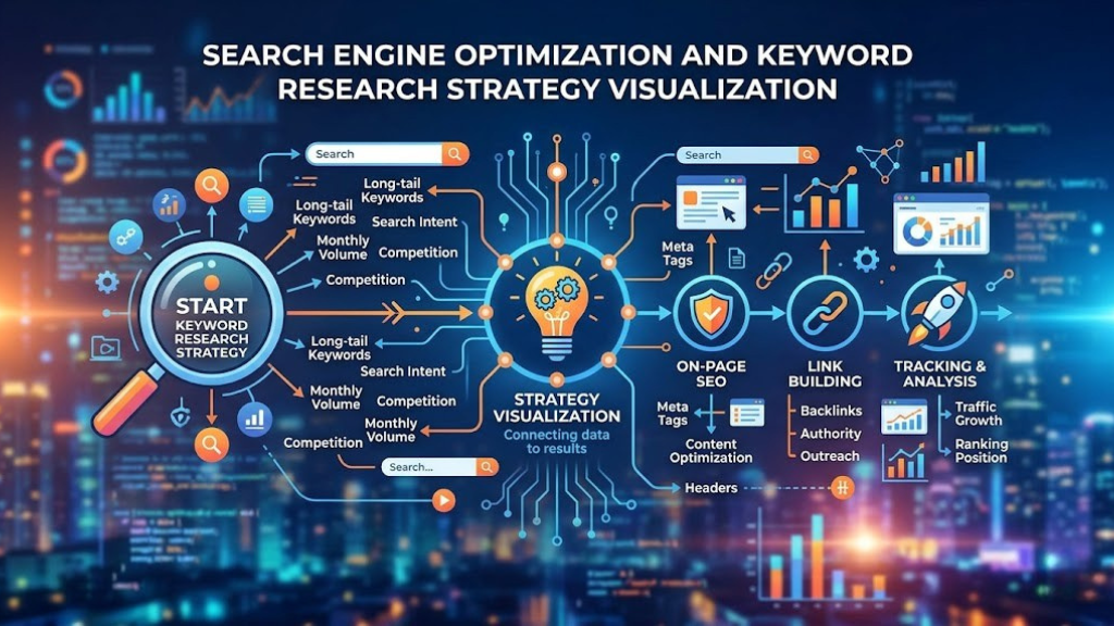 Search engine optimization and keyword research strategy visualization