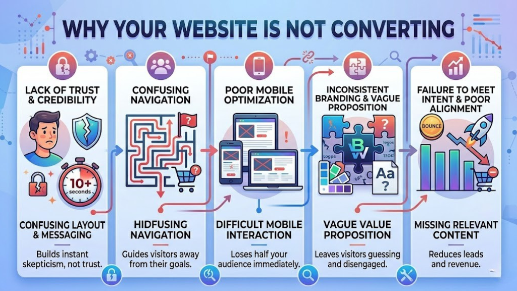 Business analytics dashboard showing declining conversion rates and user behavior metrics